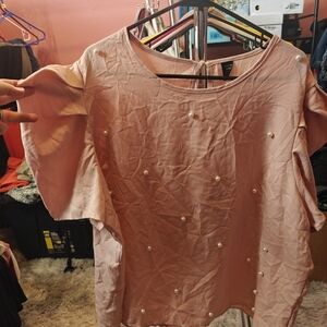 SHEIN Pink Blouse with Pearl Details